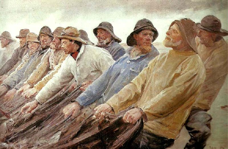 Michael Ancher fiskere trakker vod ved skagen Germany oil painting art